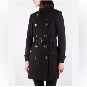Burberry Brit Black Wool Cashmere Blend Double-Breasted Belted Trench Coat Sz 6